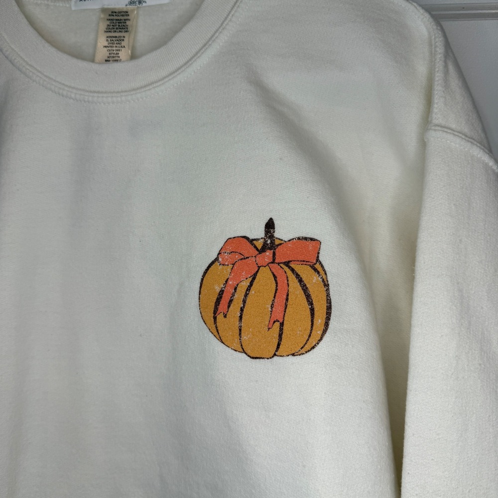 Altar'd State Fall Bucket List Pumpkin Graphic Sweatshirt Cream Size XS/S - Picture 5 of 7